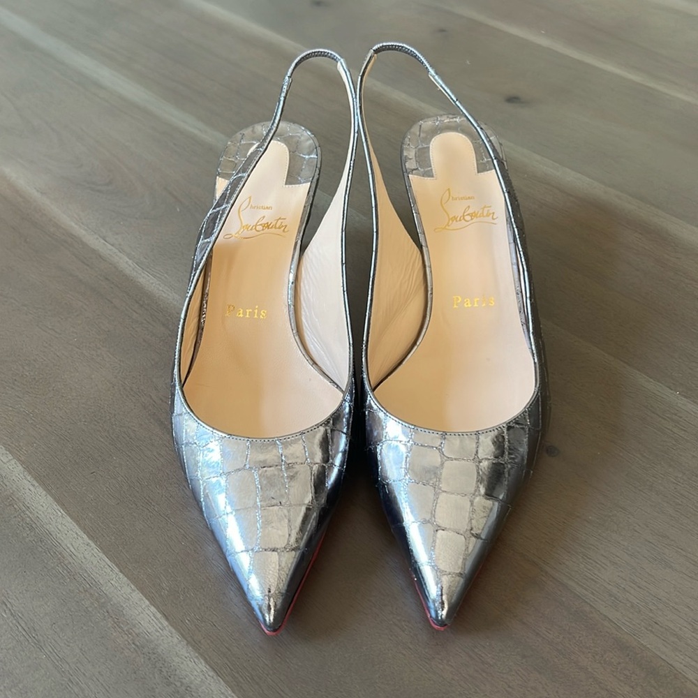 Christian Louboutin Silver Kate Slingback Croc